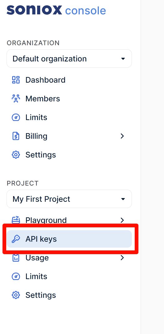 进入 API keys